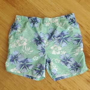 Floral Blue and Green Swim Trunks